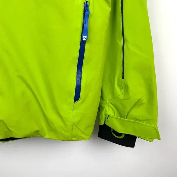 017303 Salomon green logo letter print lapel hooded zipper multi-pocket jacket S